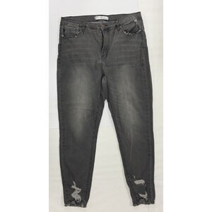 Kancan Distressed Ripped Black Wash Jeans Women 1XL Frayed Hem Denim